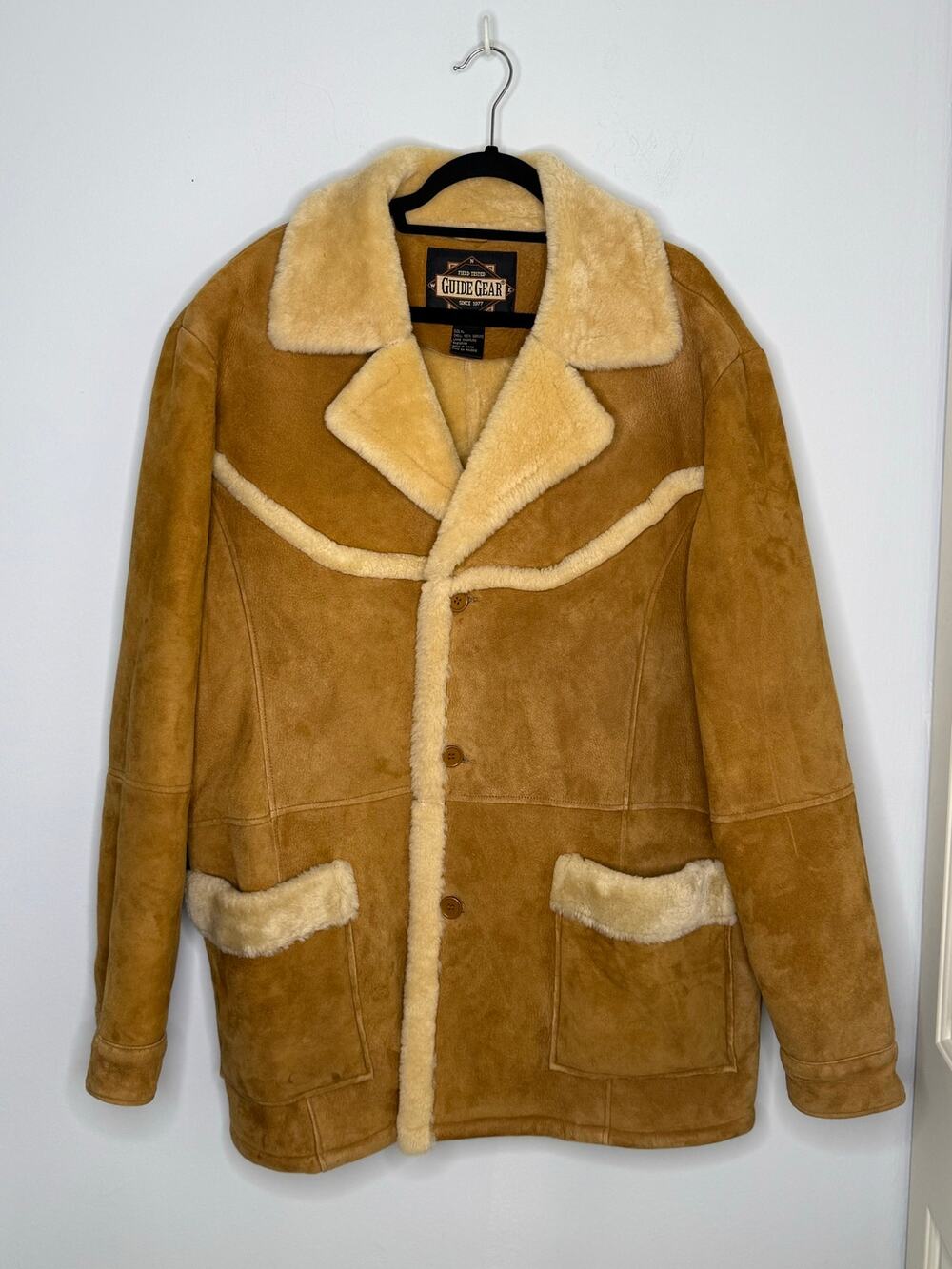 Vintage Guide Gear Tan Leather Shearling Heavy Winter Jacket Sz XL